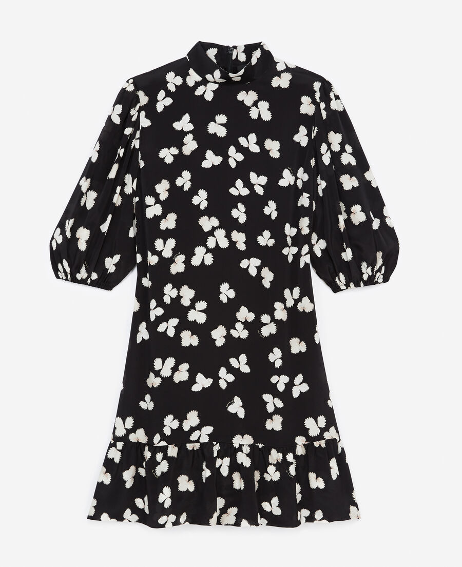 The Kooples WOMEN BLACK-ECRU short black dress ecru pattern and high neck