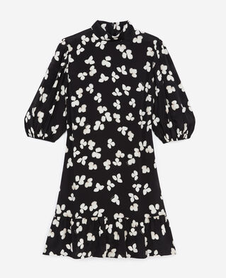 The Kooples WOMEN BLACK-ECRU short black dress ecru pattern and high neck