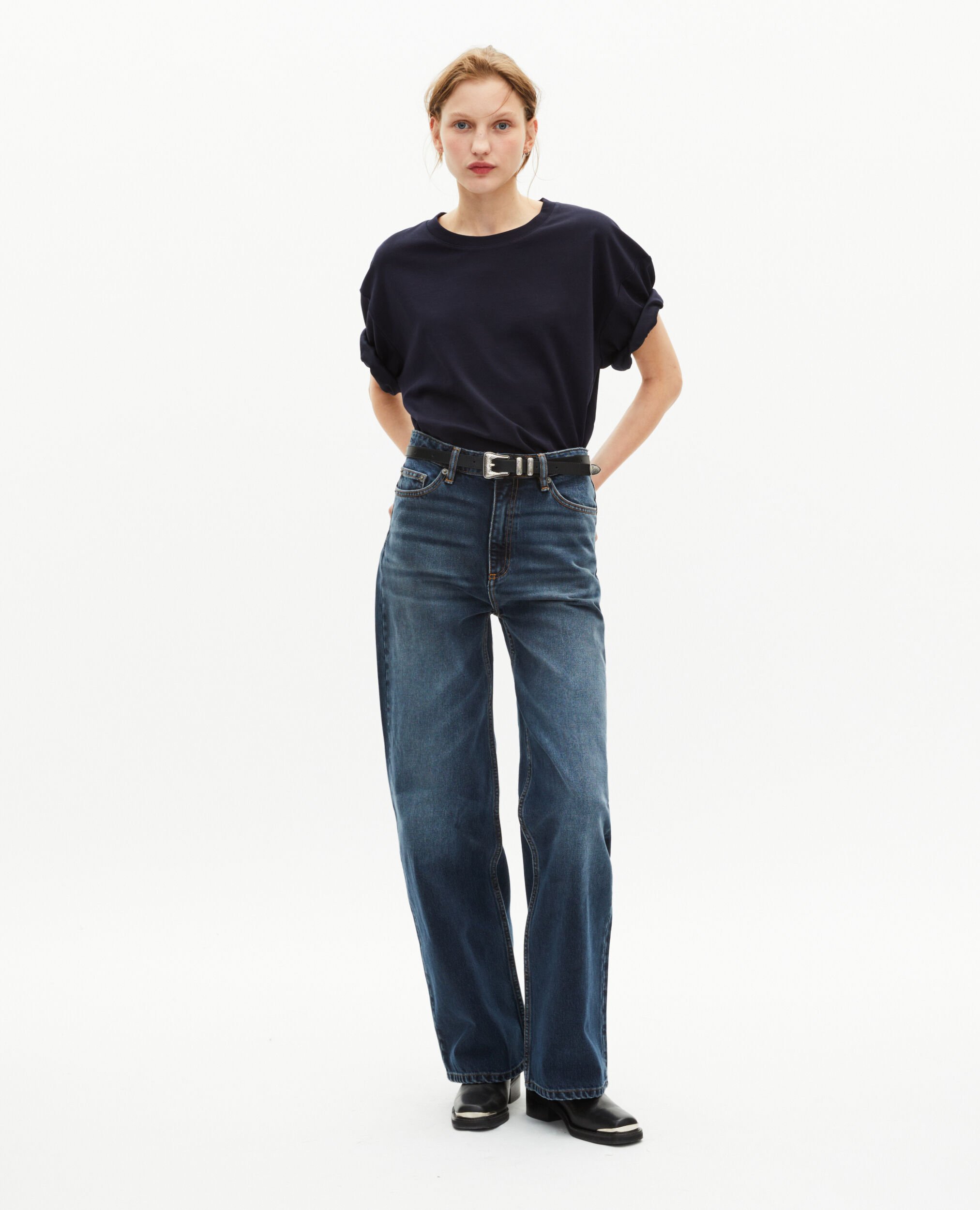 Schlichtes marineblaues Oversize-T-Shirt, NAVY, hi-res image number null
