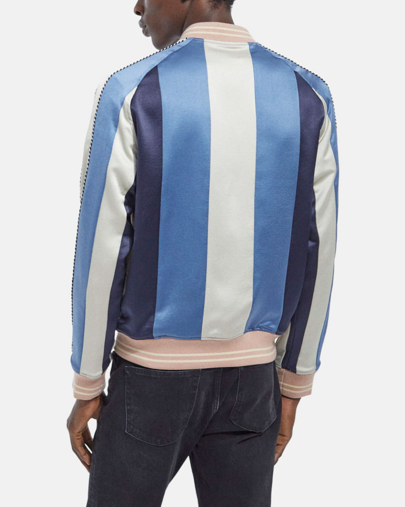 The Kooples HOMME MULTICO blouson réversible brodé bleu et rose tissu japonais