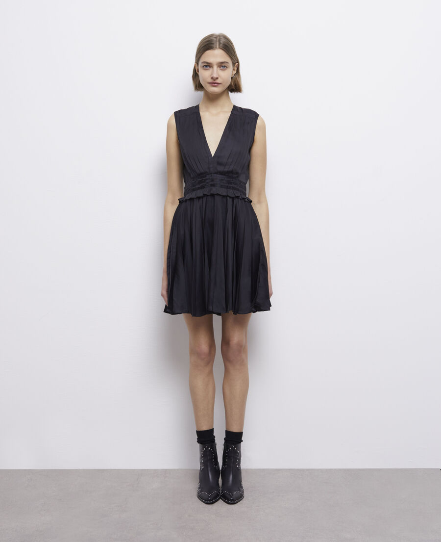 pleated short black dress