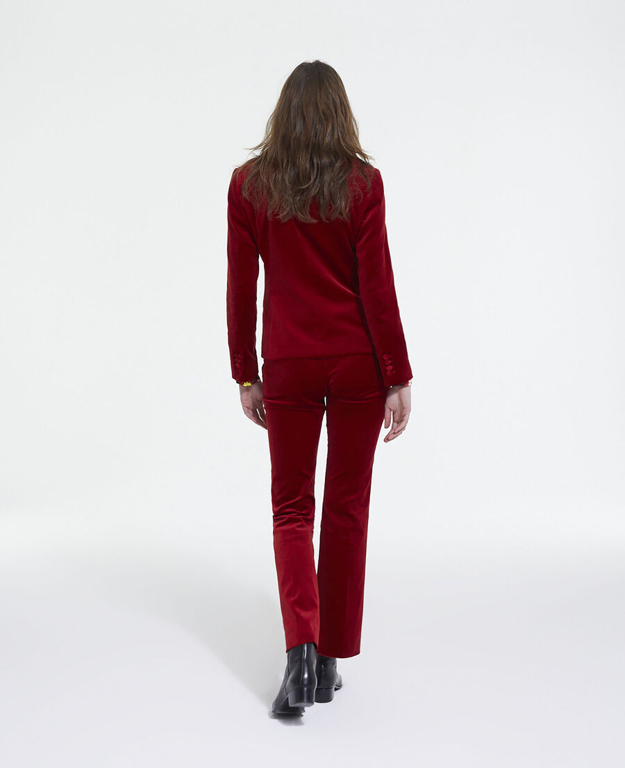 red velvet flared suit pants