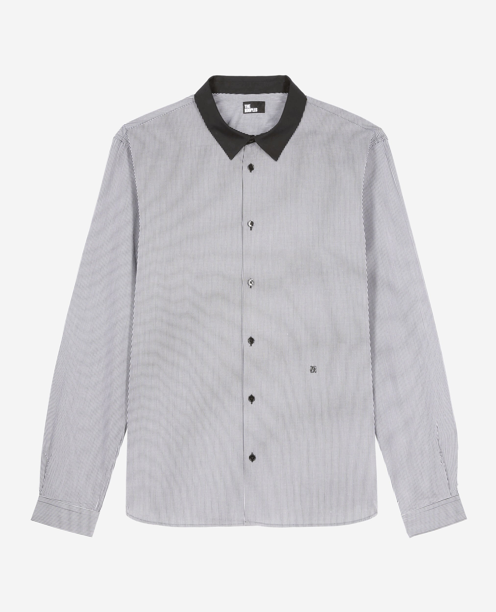 Black micro-checkered shirt, BLACK WHITE, hi-res image number null