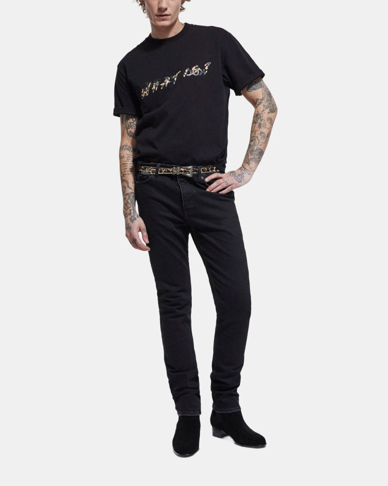 The Kooples MEN BLACK black and leopard print what is t-shirt