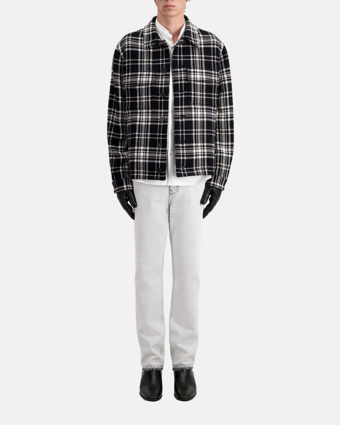 The Kooples HERREN BLACK WHITE blaue karierte hemdjacke aus wollmischung