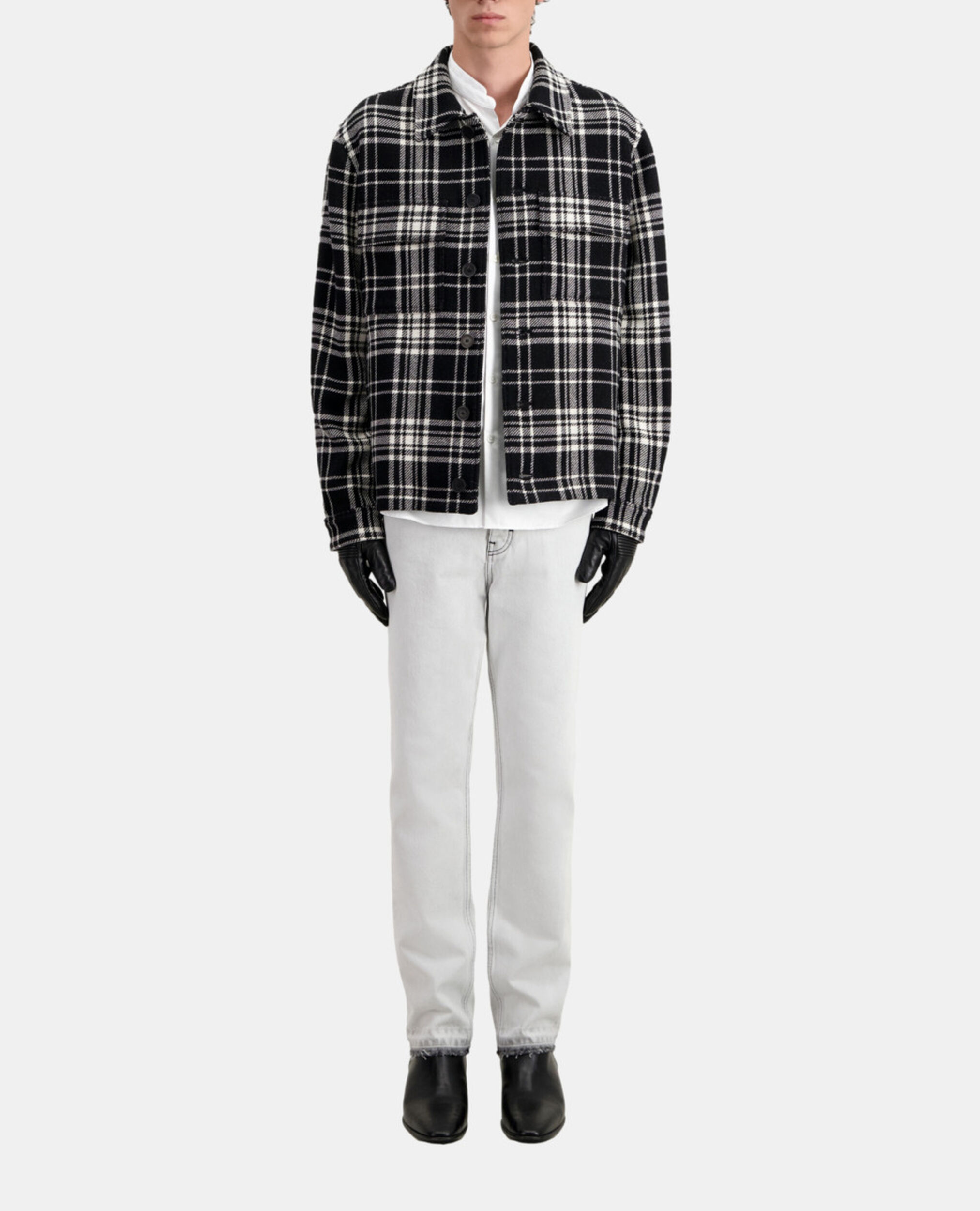 Checkered wool-blend overshirt jacket, BLACK WHITE, hi-res image number null
