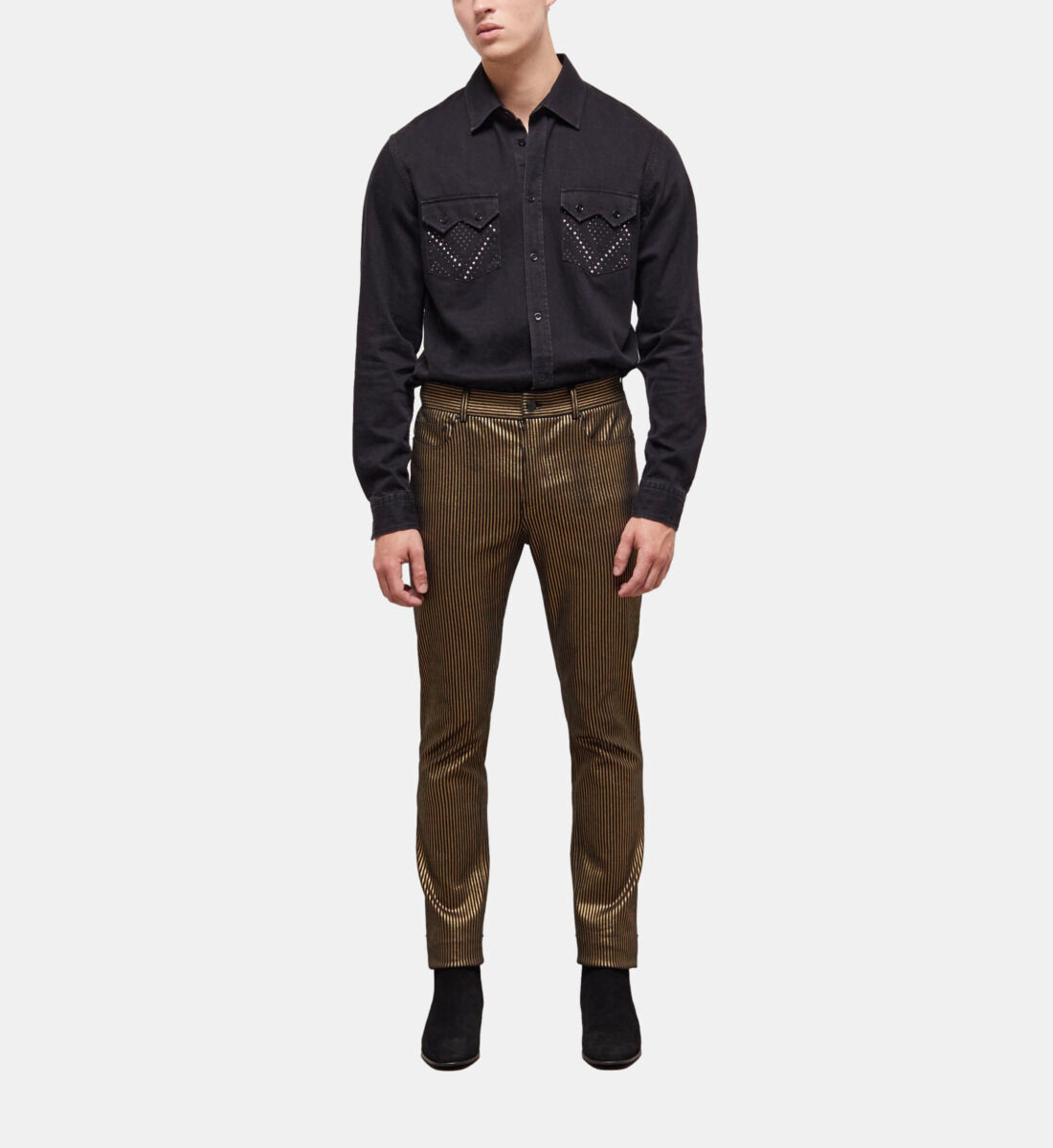 The slim fit jeans with gold stripes an iconic piece from The