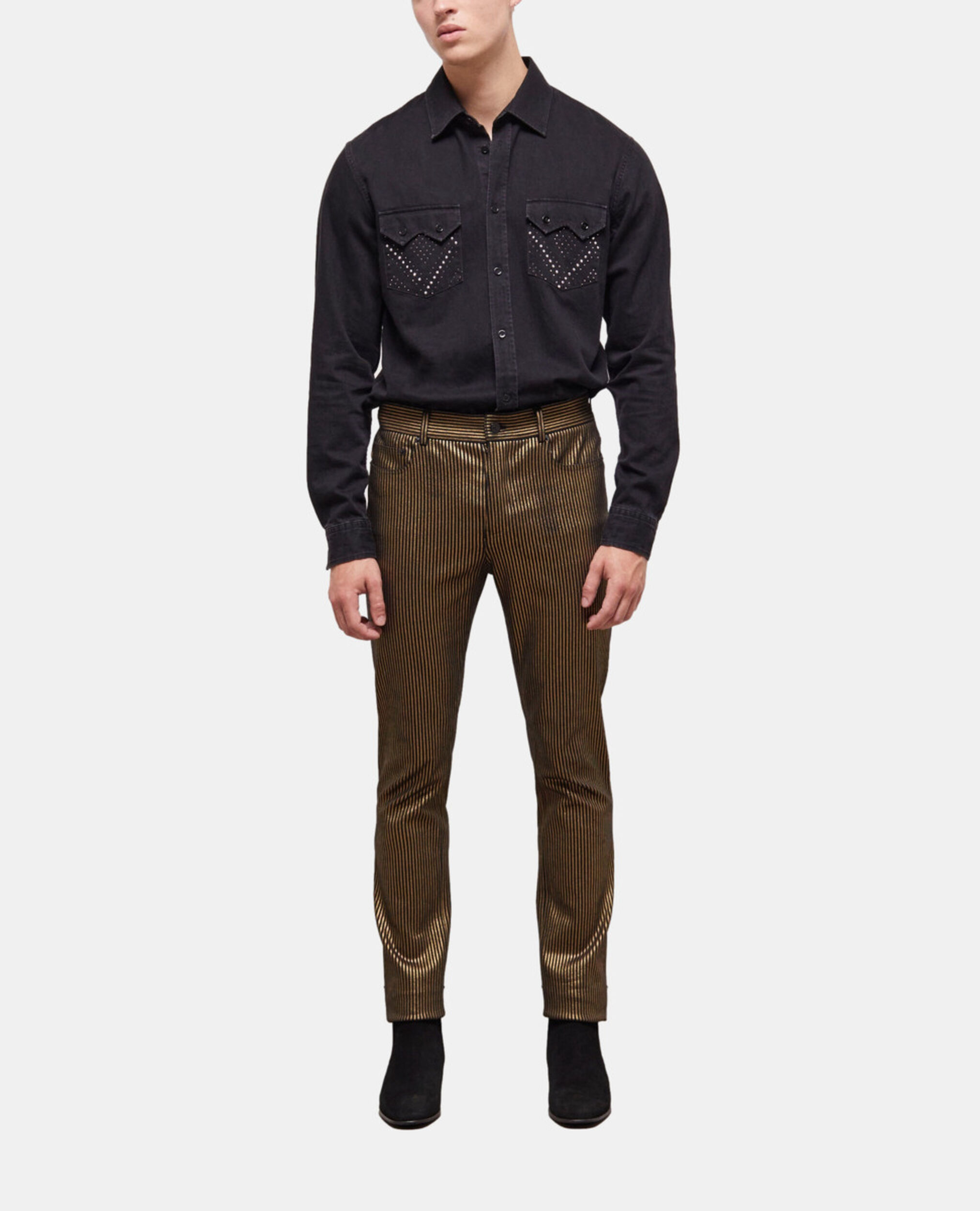 Slim-fit jeans with gold stripes, BLACK / GOLD, hi-res image number null