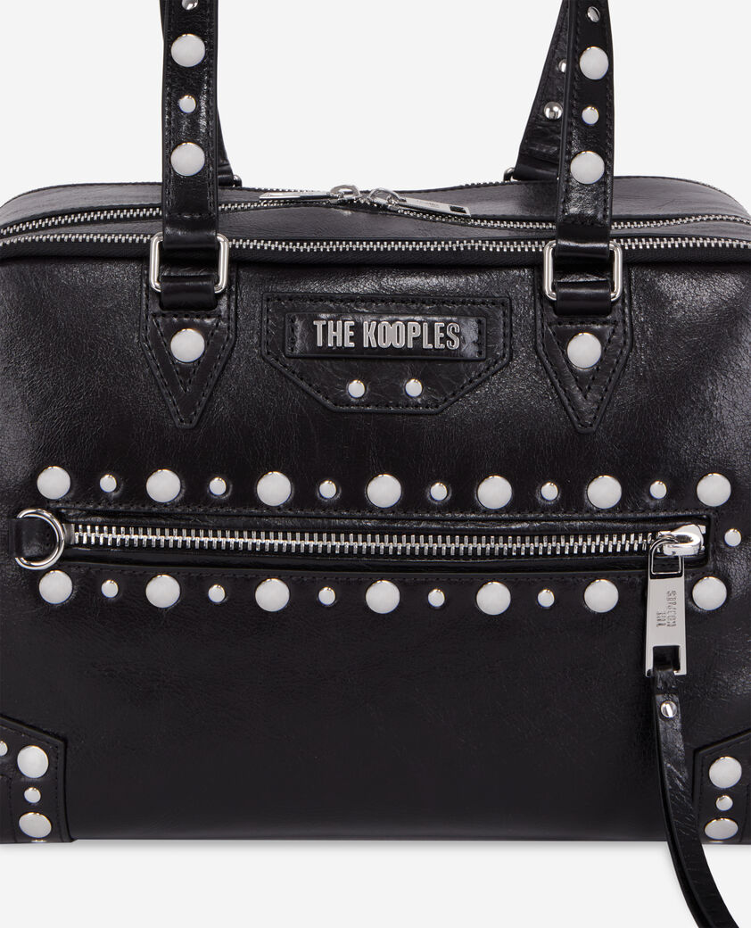 The Kooples WOMEN BLACK large black leather jill handbag with studs