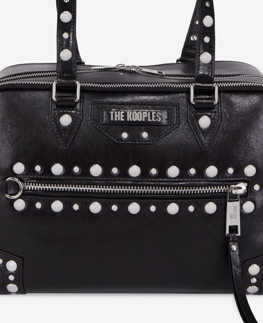 The Kooples WOMEN BLACK large black leather jill handbag with studs