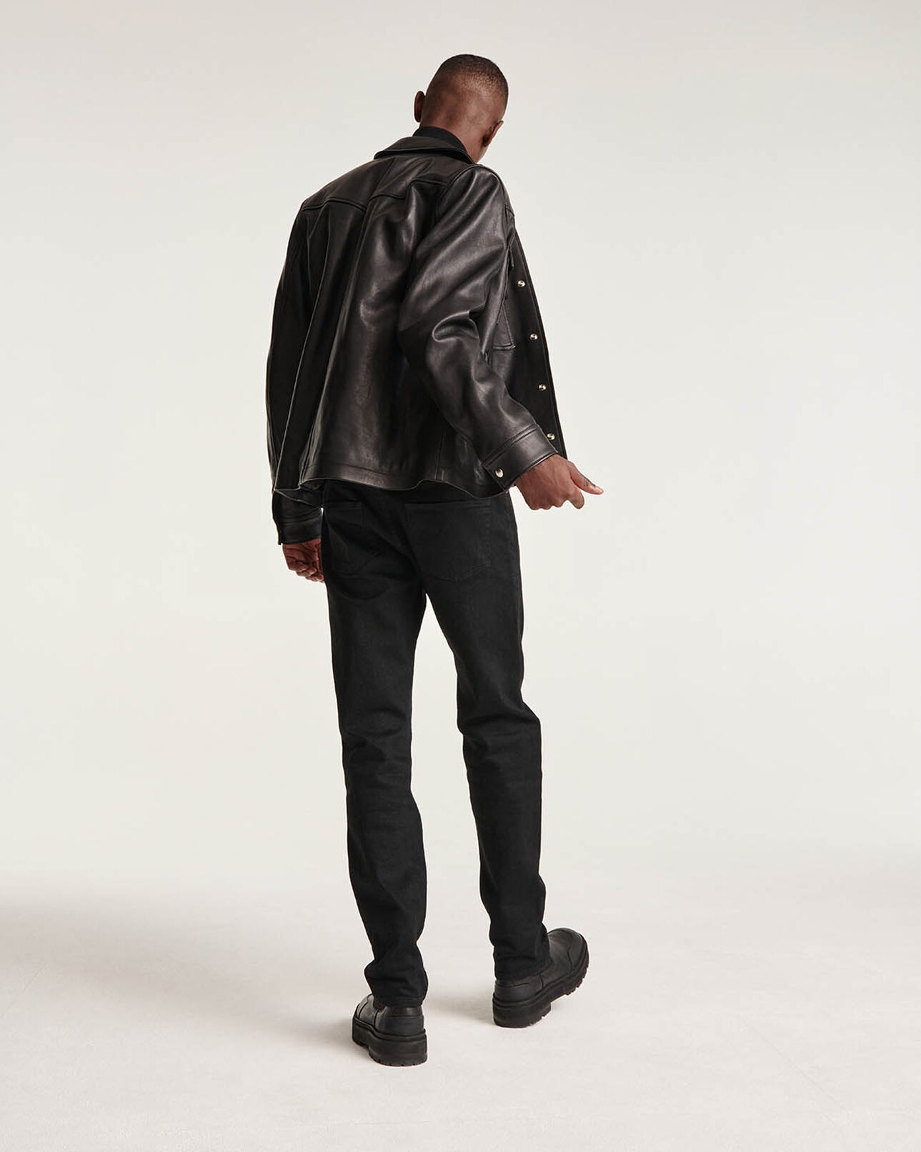 The Kooples MEN BLACK black smooth leather jacket patch pockets