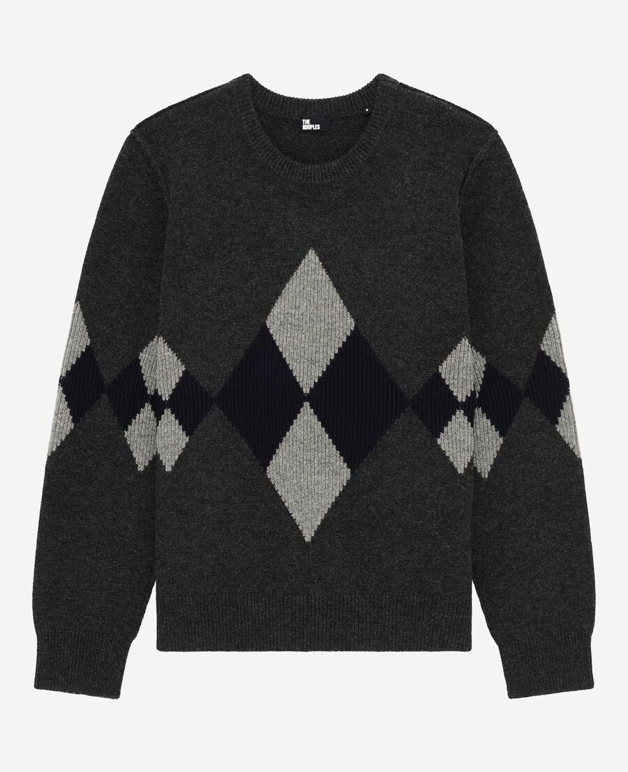 The Kooples MEN GREY BLUE wool sweater with grey diamond pattern