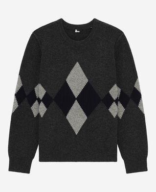 The Kooples MEN GREY BLUE wool sweater with grey diamond pattern