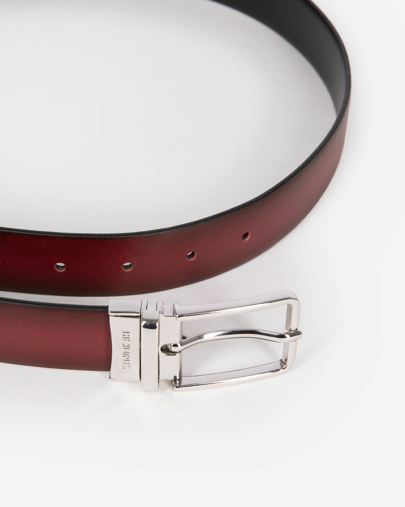 The Kooples HOMME BLACK - BURGUNDY ceinture réversible en cuir bicolore