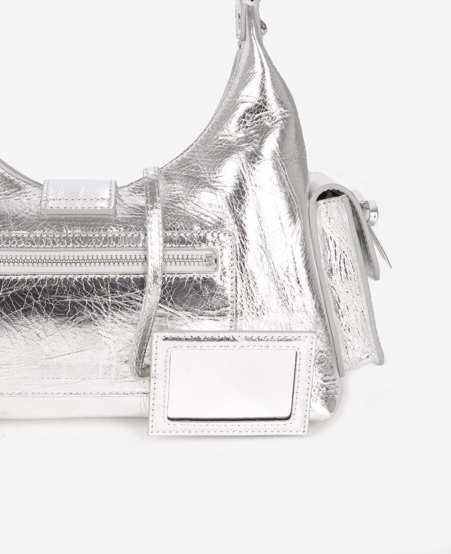 The Kooples FEMME SILVER sac amelia en cuir craquelé argenté