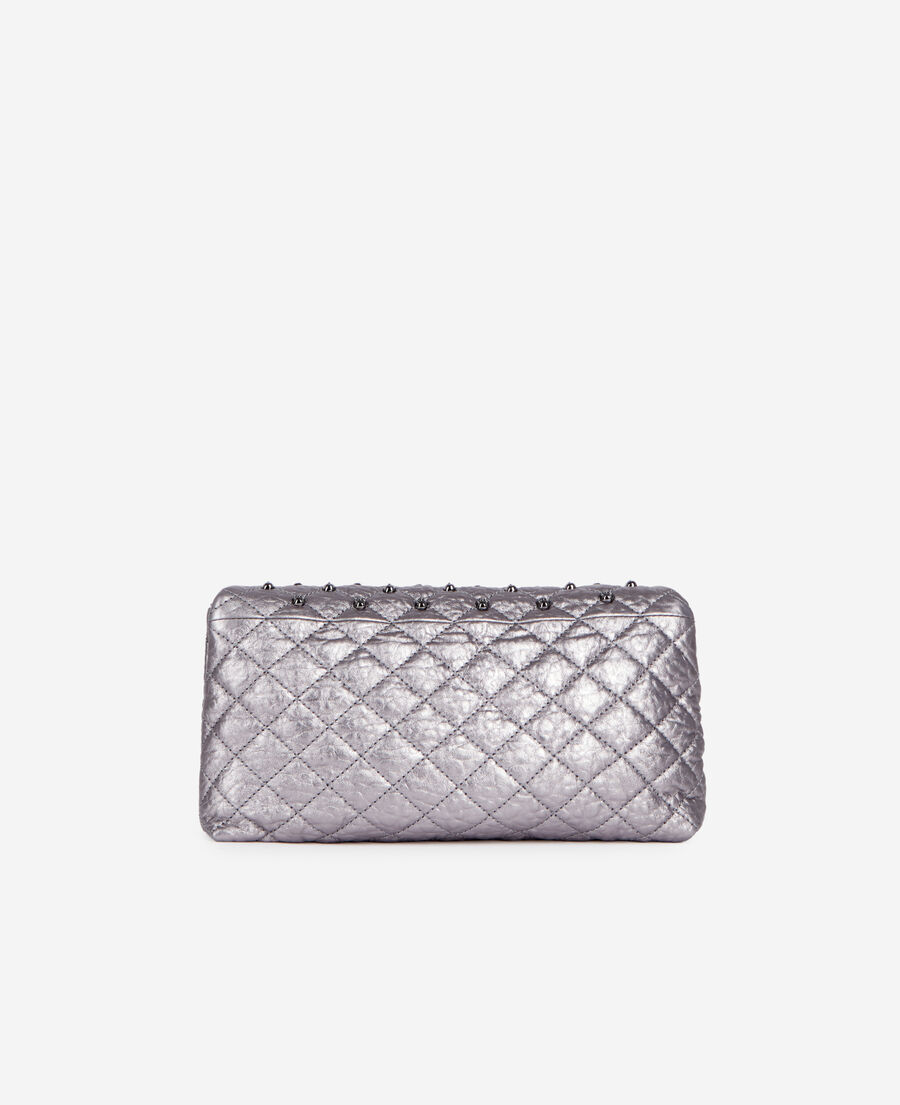 The Kooples WOMEN GUN METAL small gunmetal leather pouch with skulls