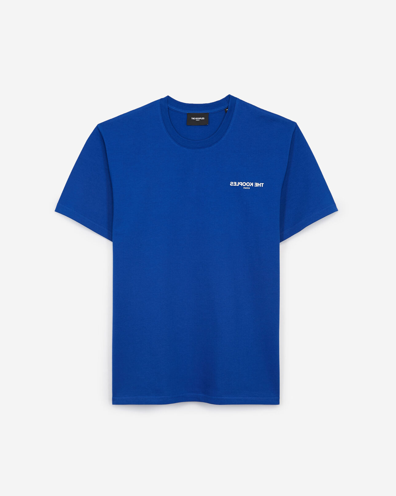 The Kooples MEN ELECTRIC BLUE blue cotton t-shirt with inverted logo