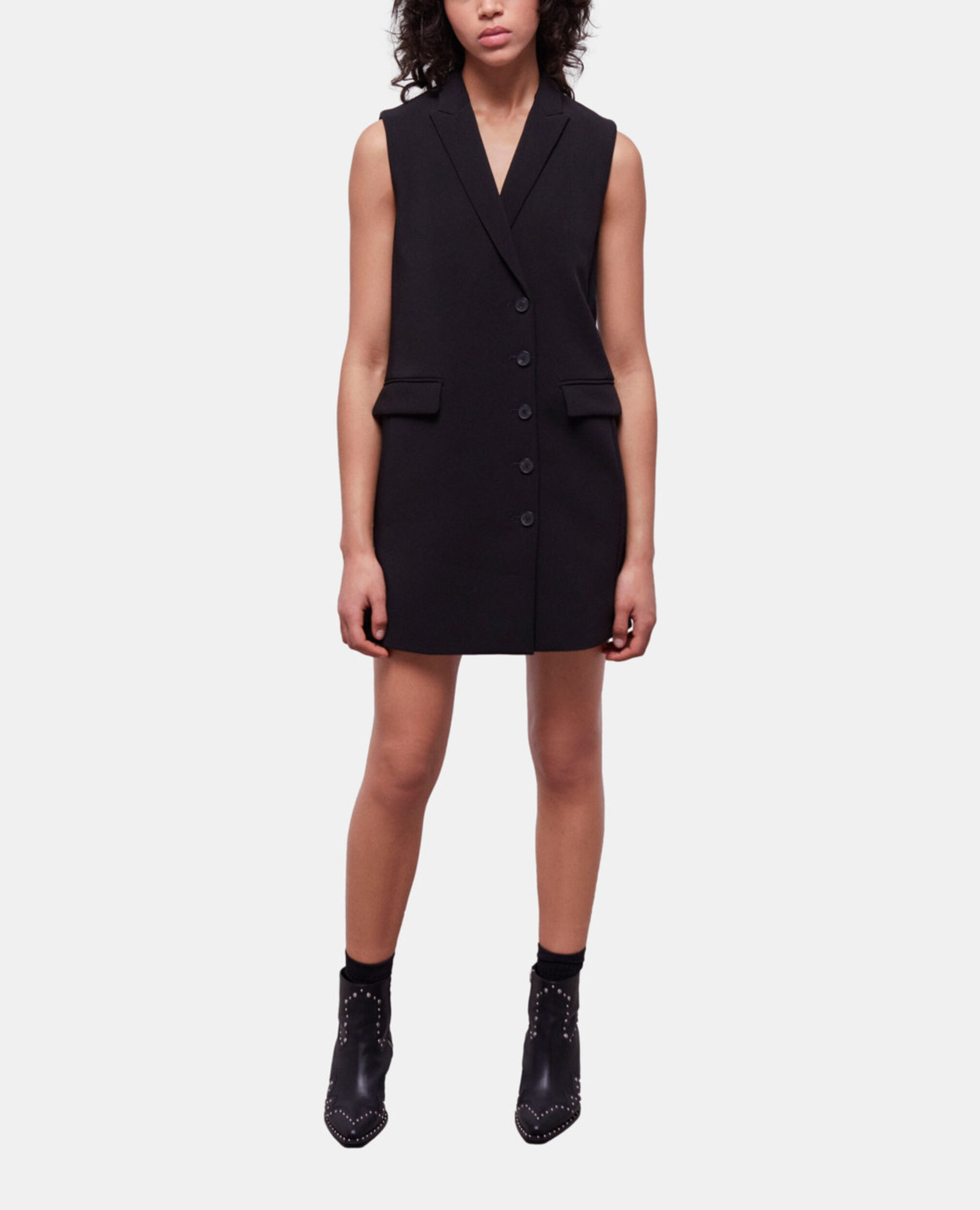 Vestido corto crepé negro, BLACK, hi-res image number null