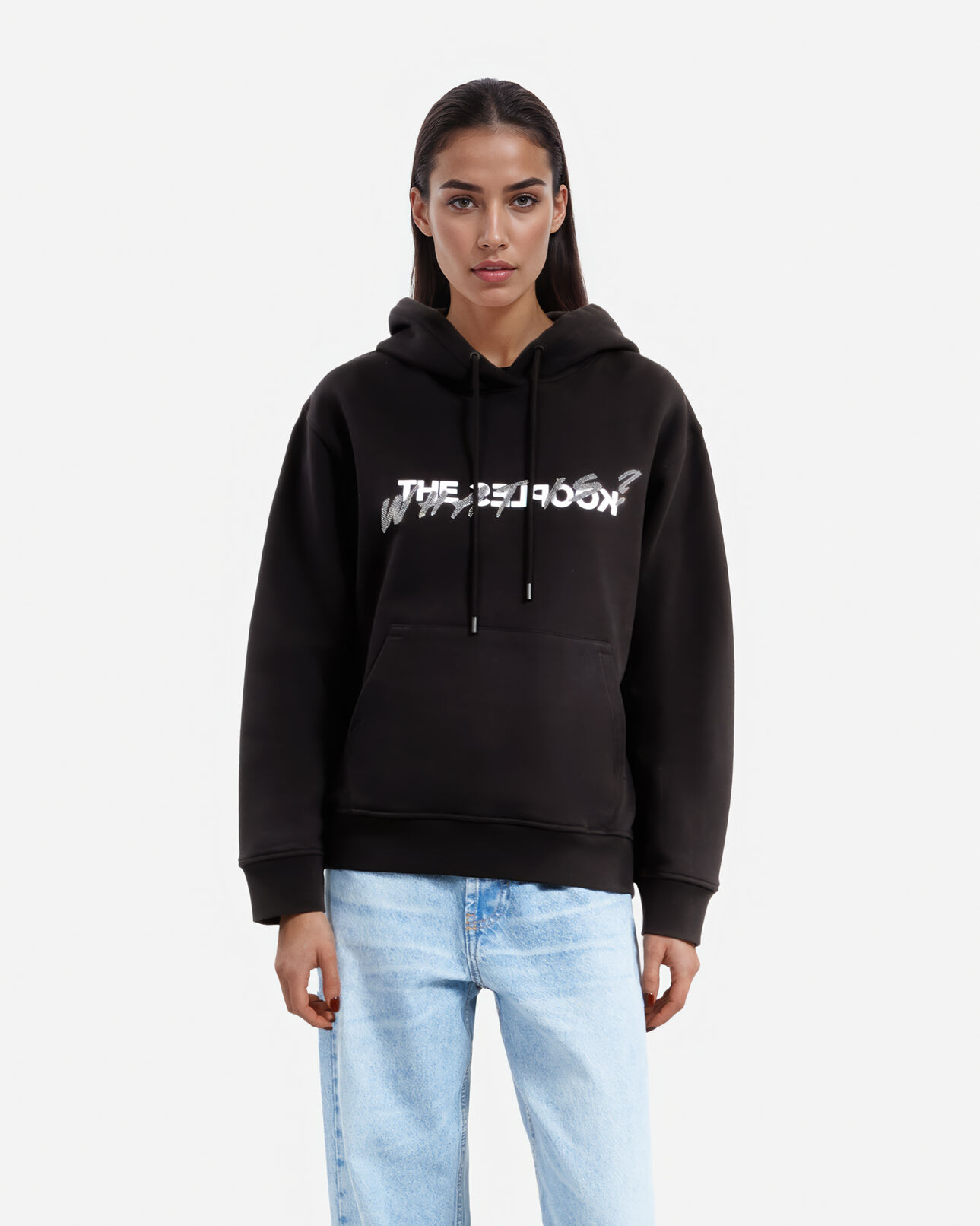 The Kooples DAMEN BLACK damen schwarzes sweatshirt mit „what is“-strassbesatz
