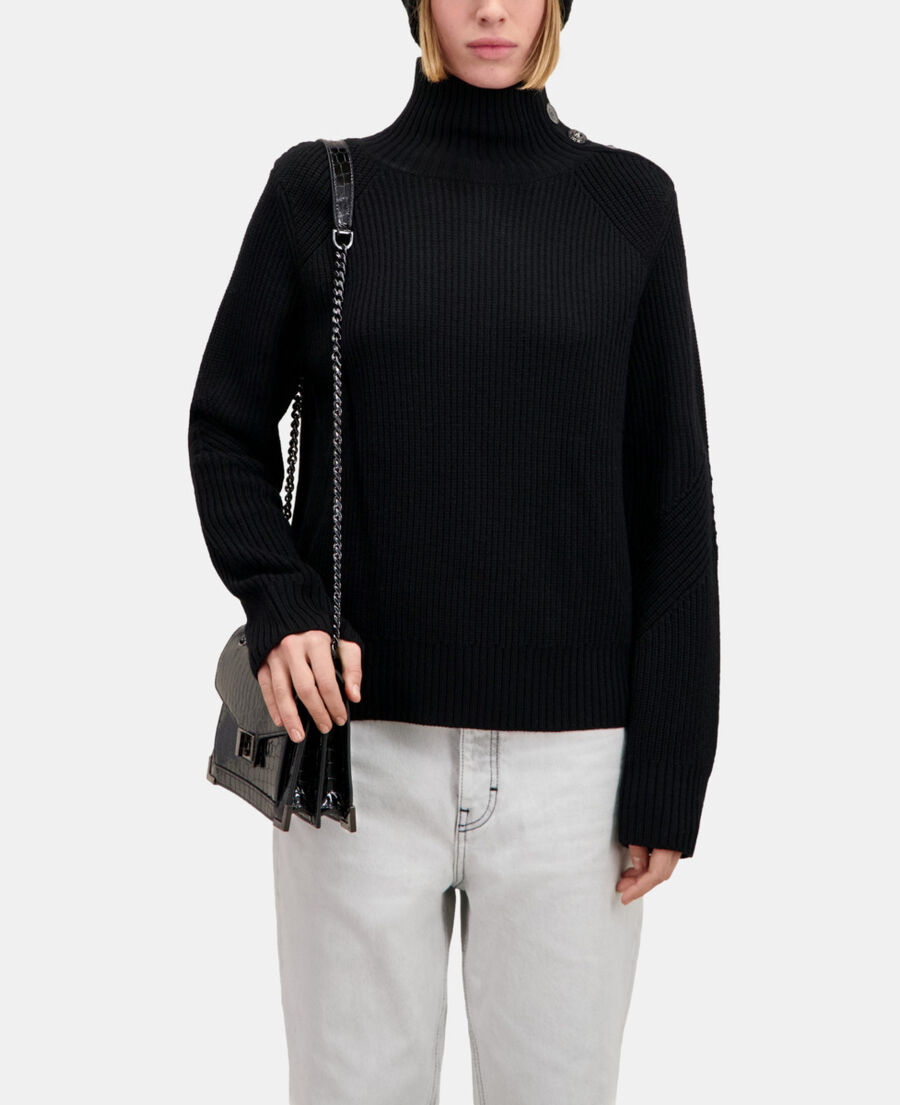 black wool sweater with bijou buttons