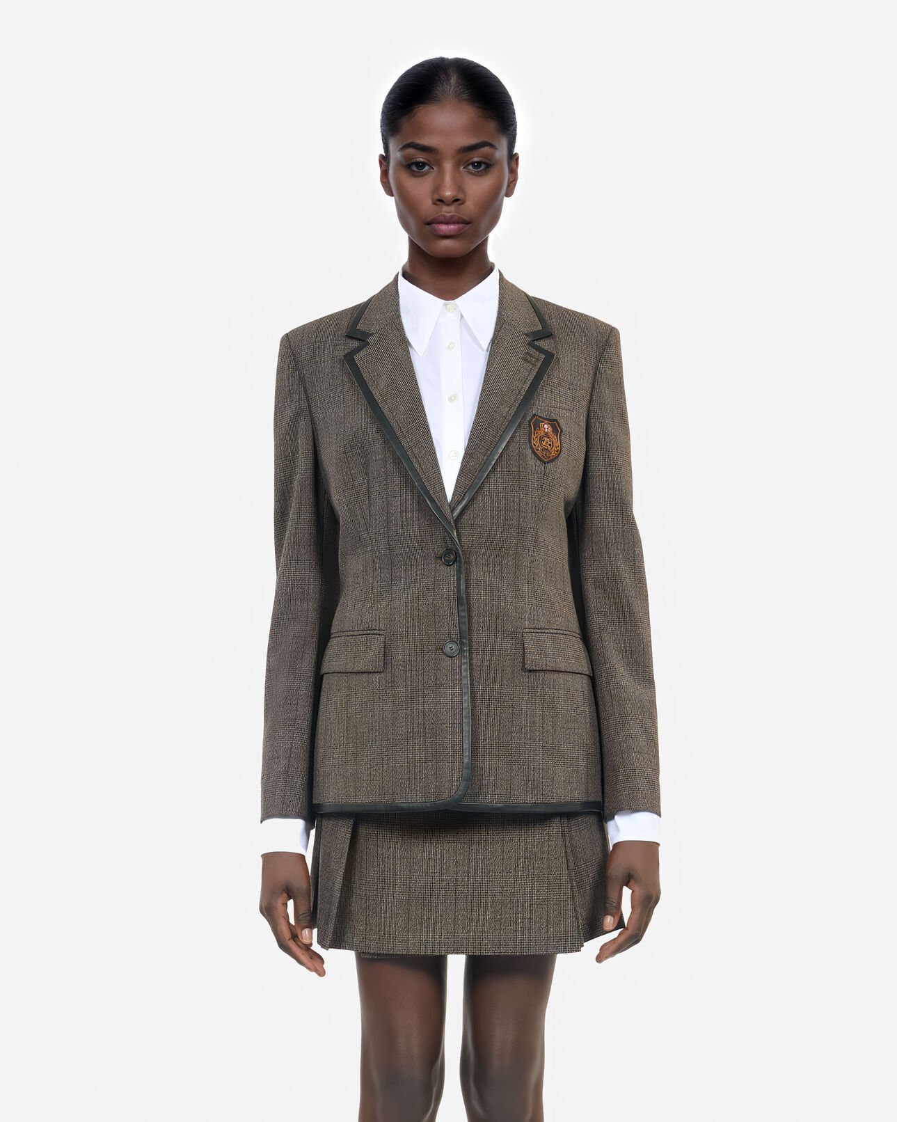 The Kooples WOMEN BROWN brown wool prince of wales jacket