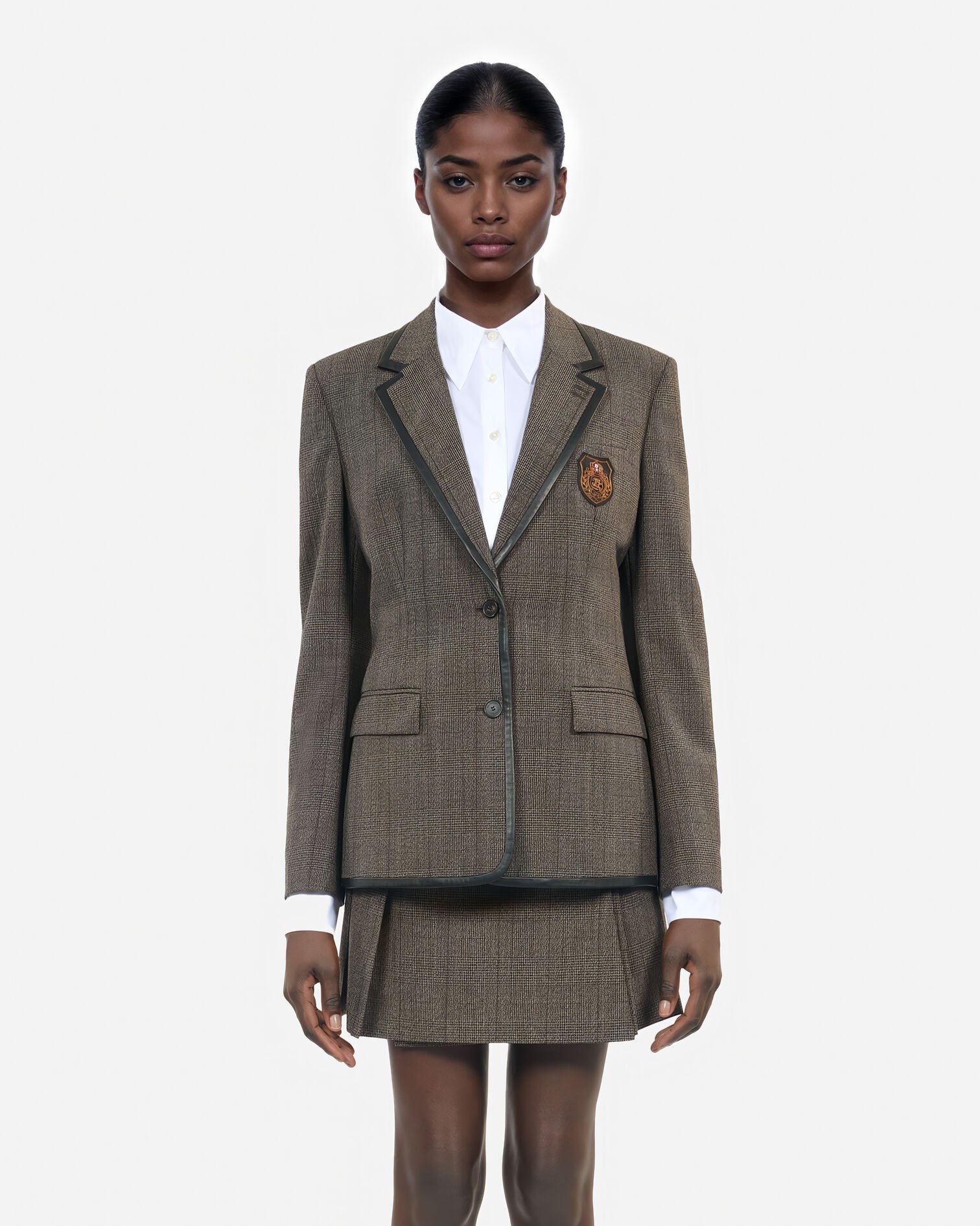 Brown wool Prince of Wales jacket, BROWN, hi-res image number null