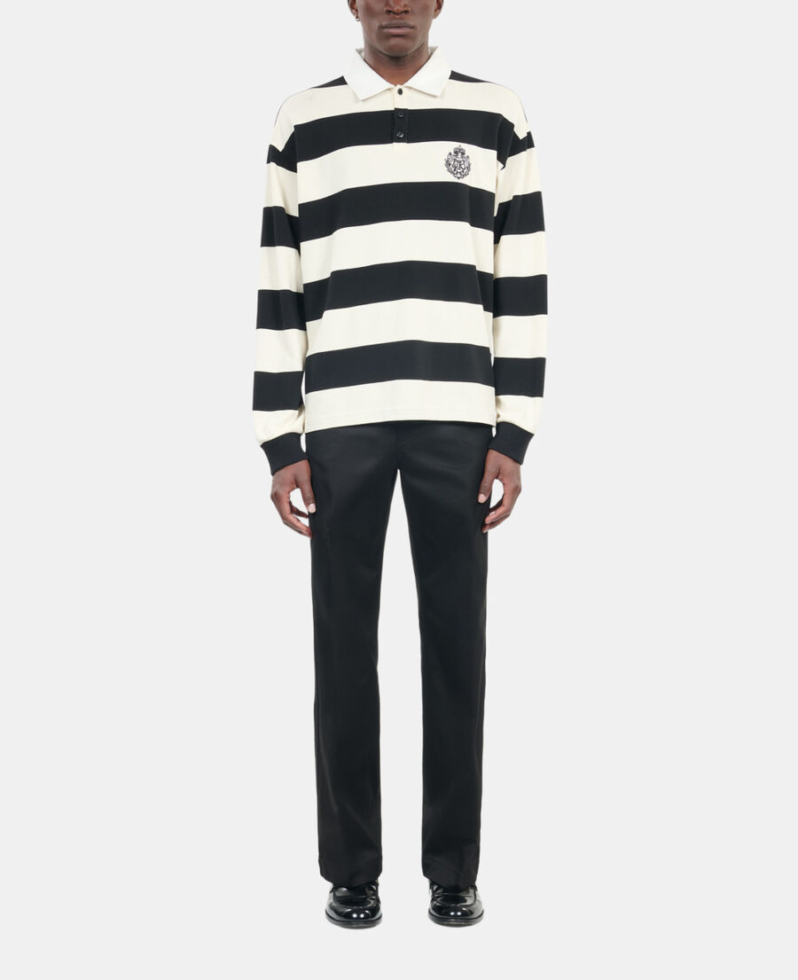The Kooples H BLACK / WHITE long-sleeved black and white striped polo t-shirt