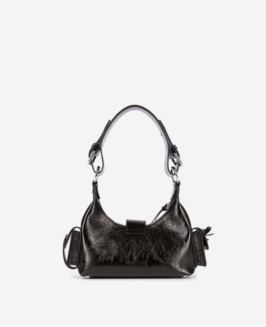 The Kooples FEMME BLACK sac amelia small en cuir craquel&eacute; noir
