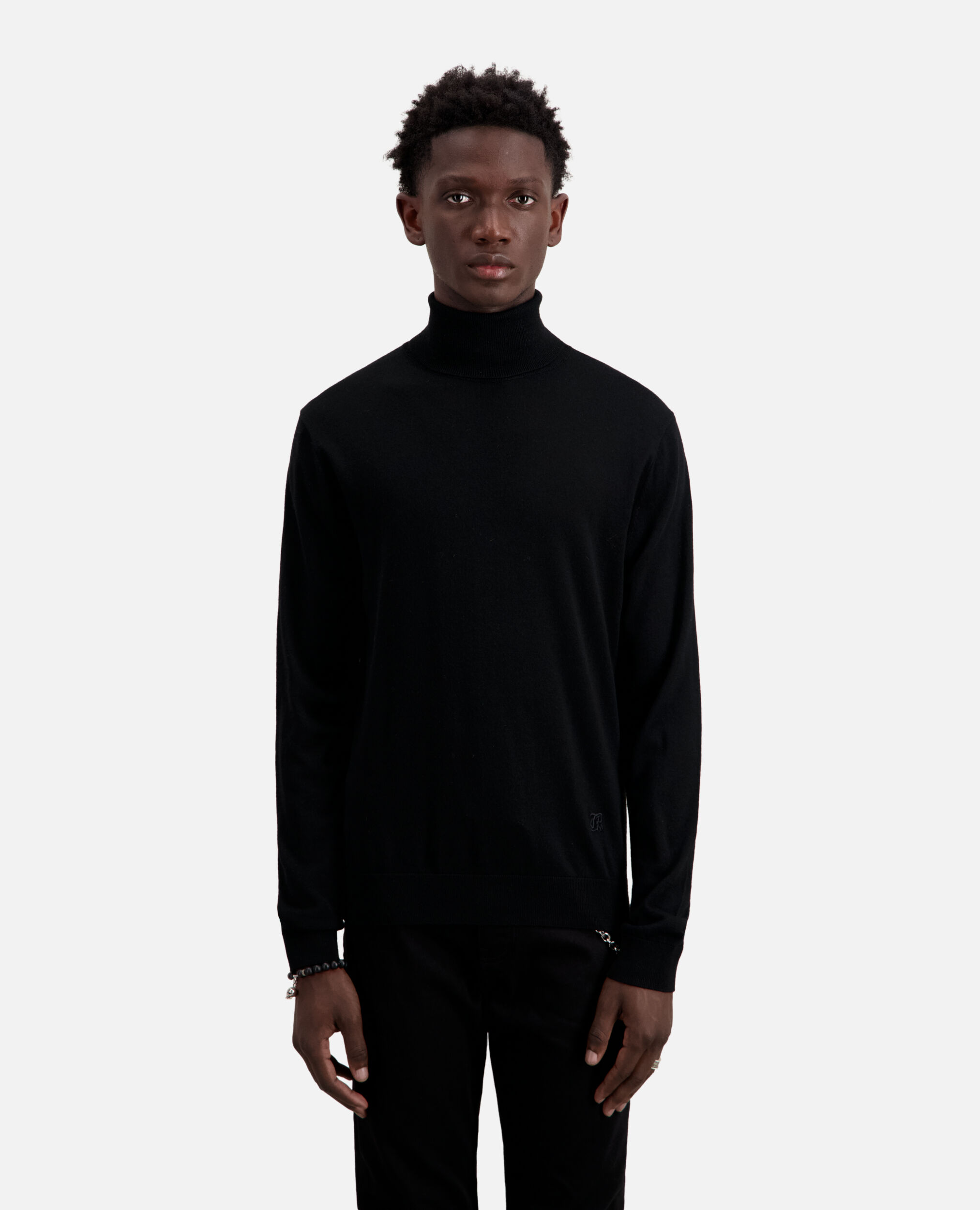 Black merino wool sweater, BLACK, hi-res image number null