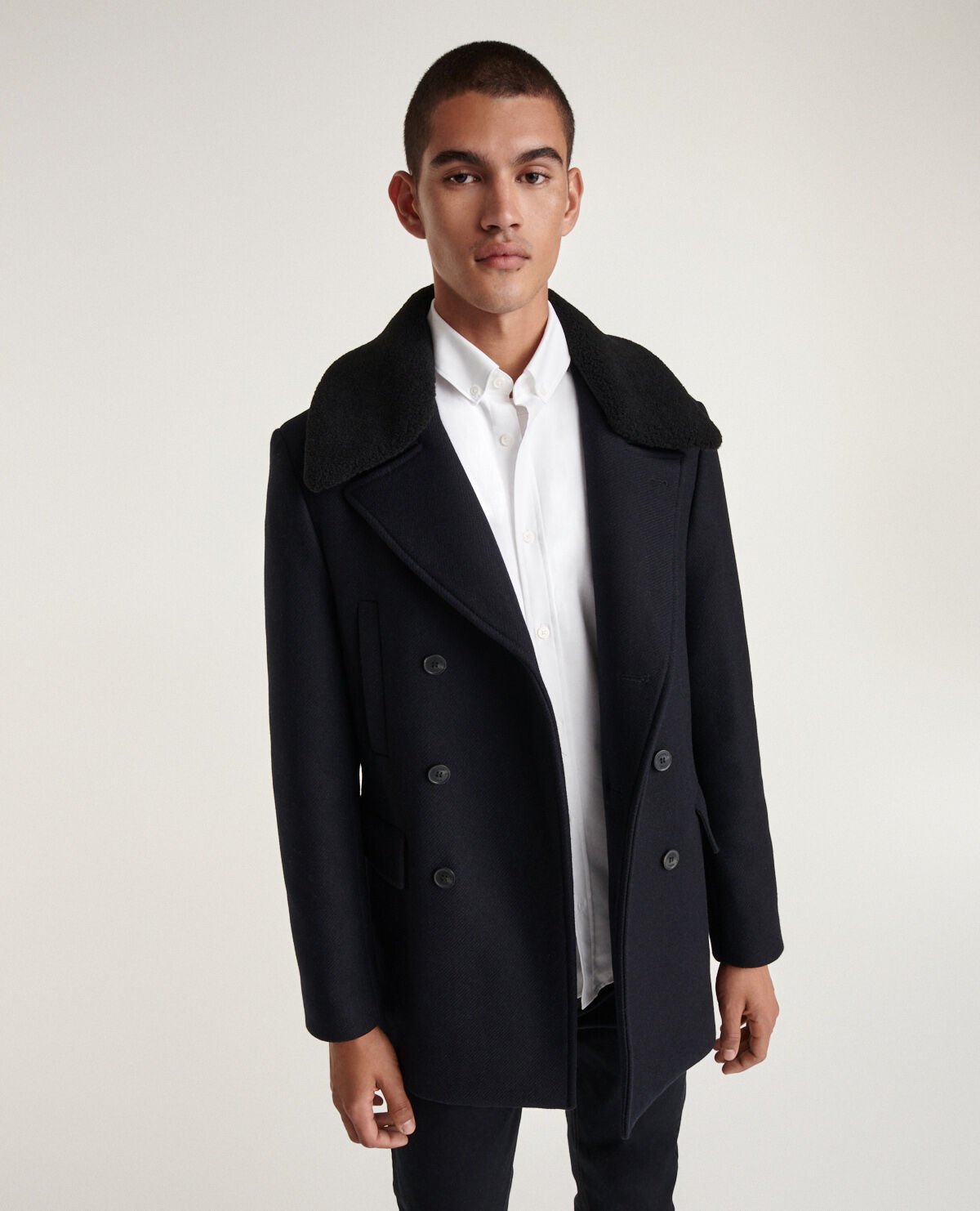 Manteau caban marine col fourre amovible