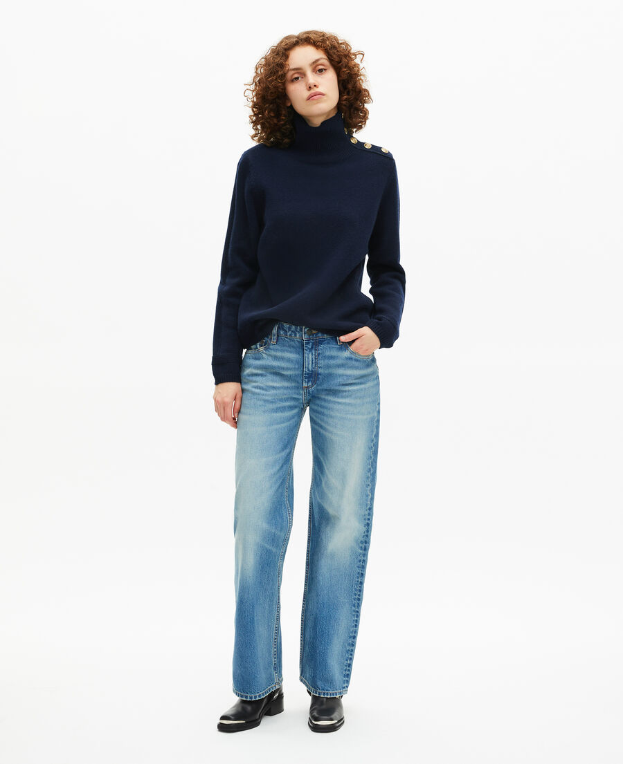 The Kooples DAMEN NAVY pullover mit stehkragen aus marinefarbener wolle