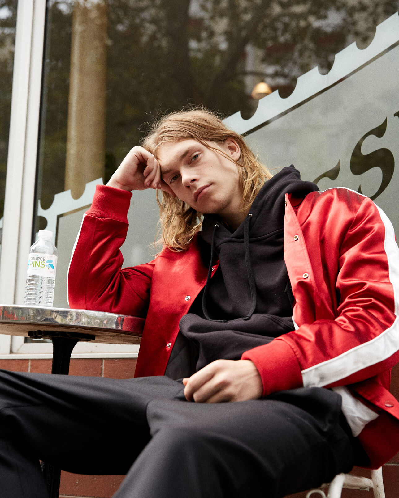 The Kooples HOMME RED / ECRU blouson satin rouge bandes contrastées