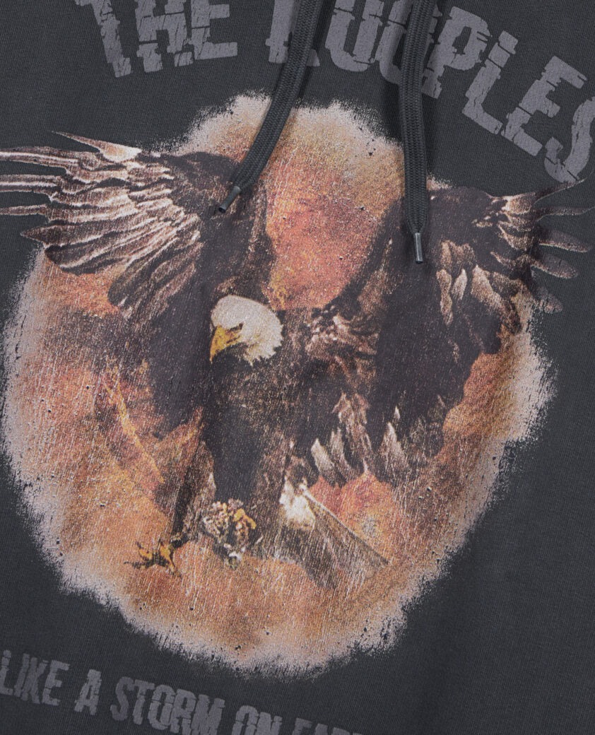 The Kooples HERREN BLACK WASHED schwarzes kapuzensweatshirt mit siebdruck