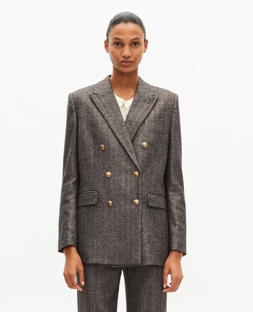 The Kooples DAMEN BLACK schneiderjacke mit fischgrätmuster aus lurex in gold und schwarz