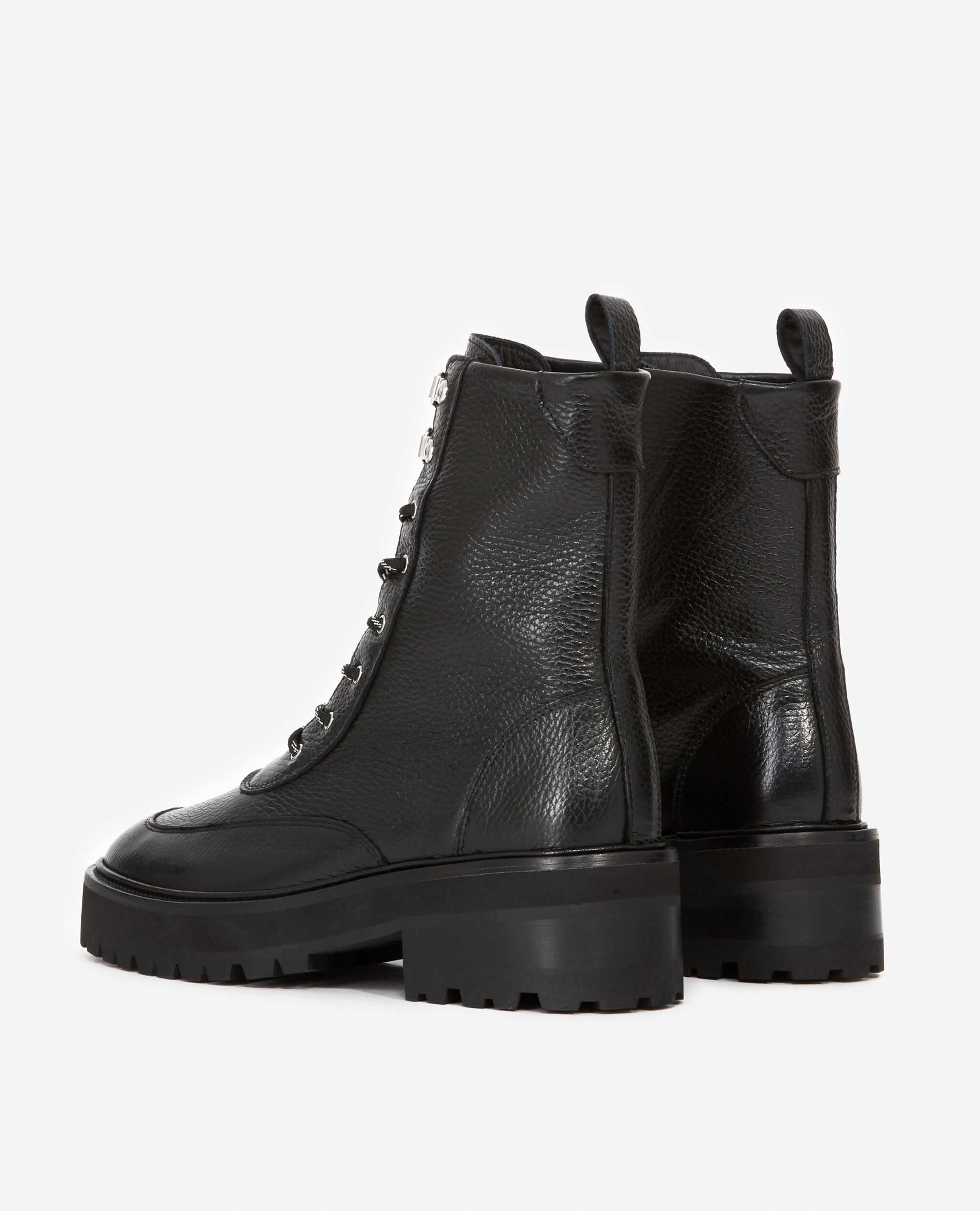 High black leather boots in ranger style, BLACK, hi-res image number null