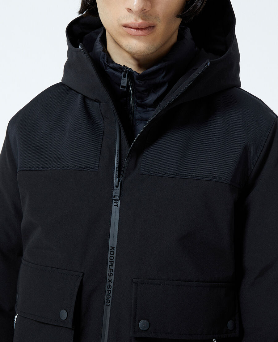 black cotton down jacket with textured detail