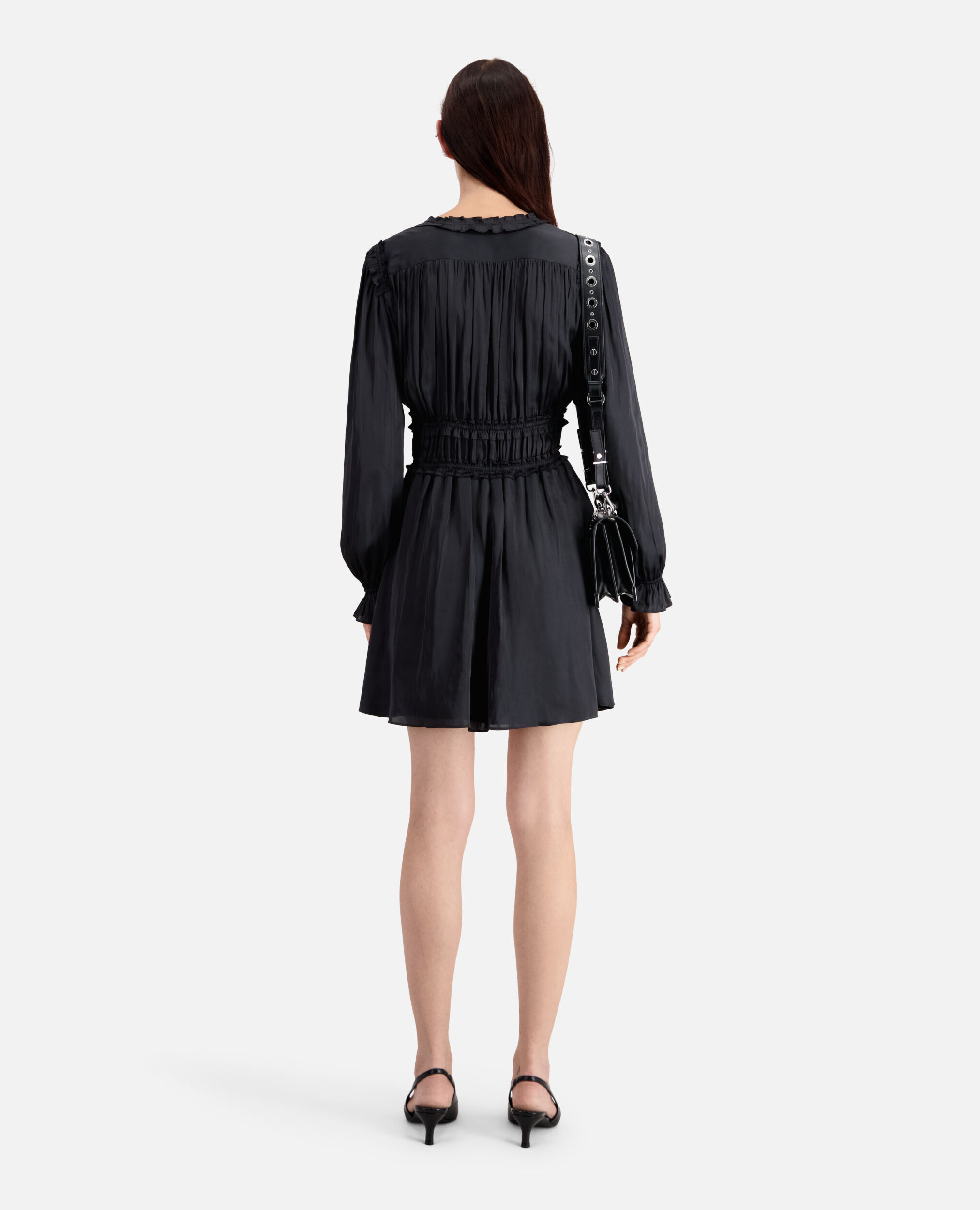 Short black dress with shirring, BLACK, hi-res image number null