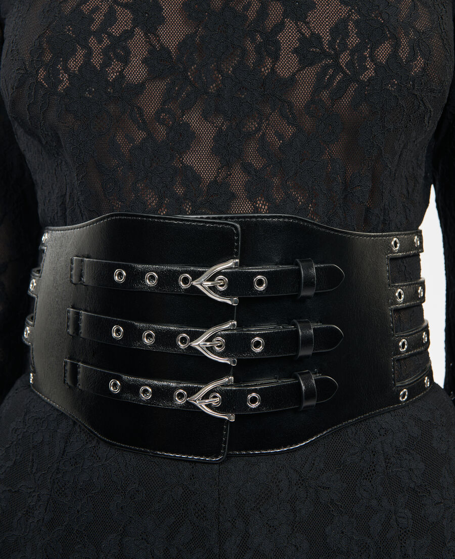 The Kooples FEMME BLACK ceinture corset en cuir noir avec œillets