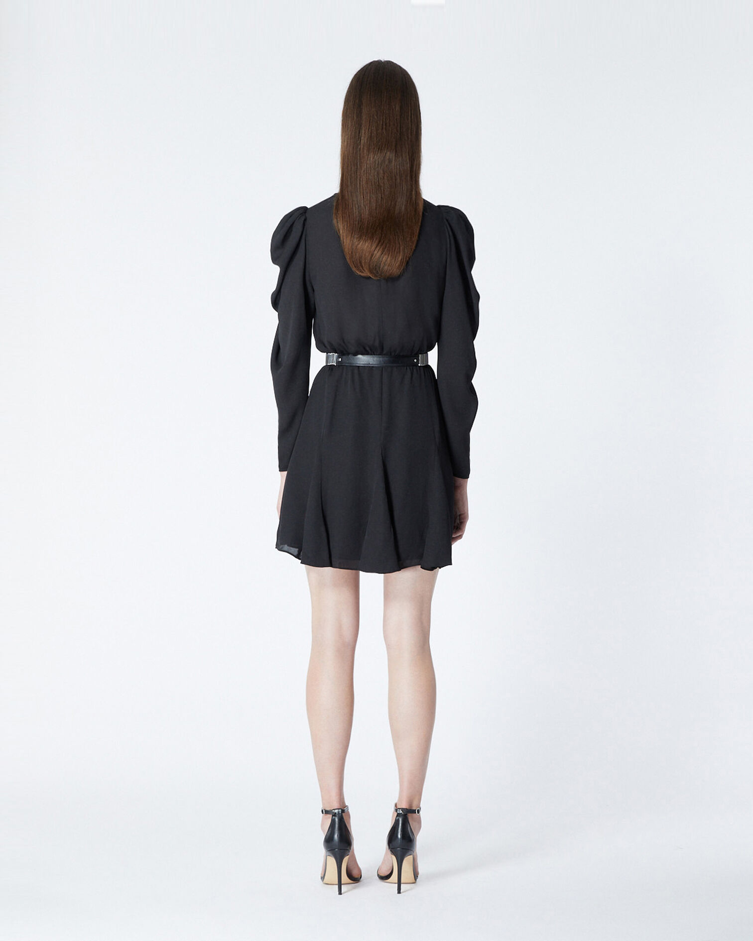 Robe courte noire à détail volanté, BLACK, hi-res image number null