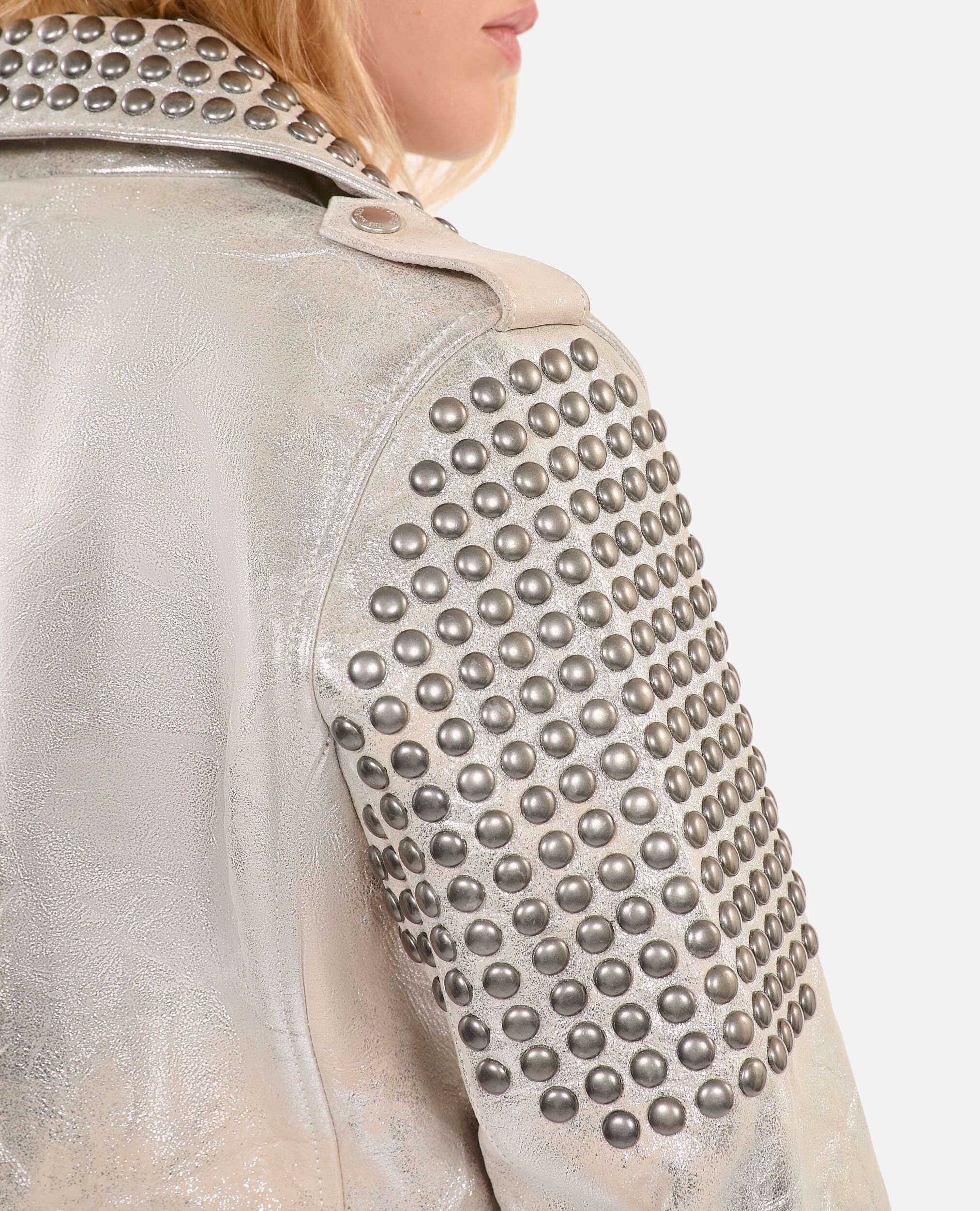 Women's Studded silver leather jacket | The Kooples US