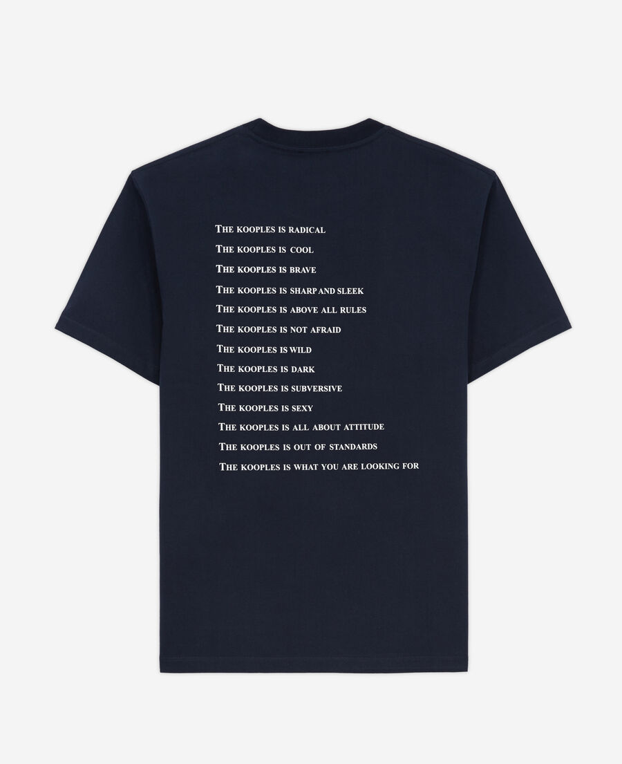 blaues t-shirt herren mit „what is“-schriftzug