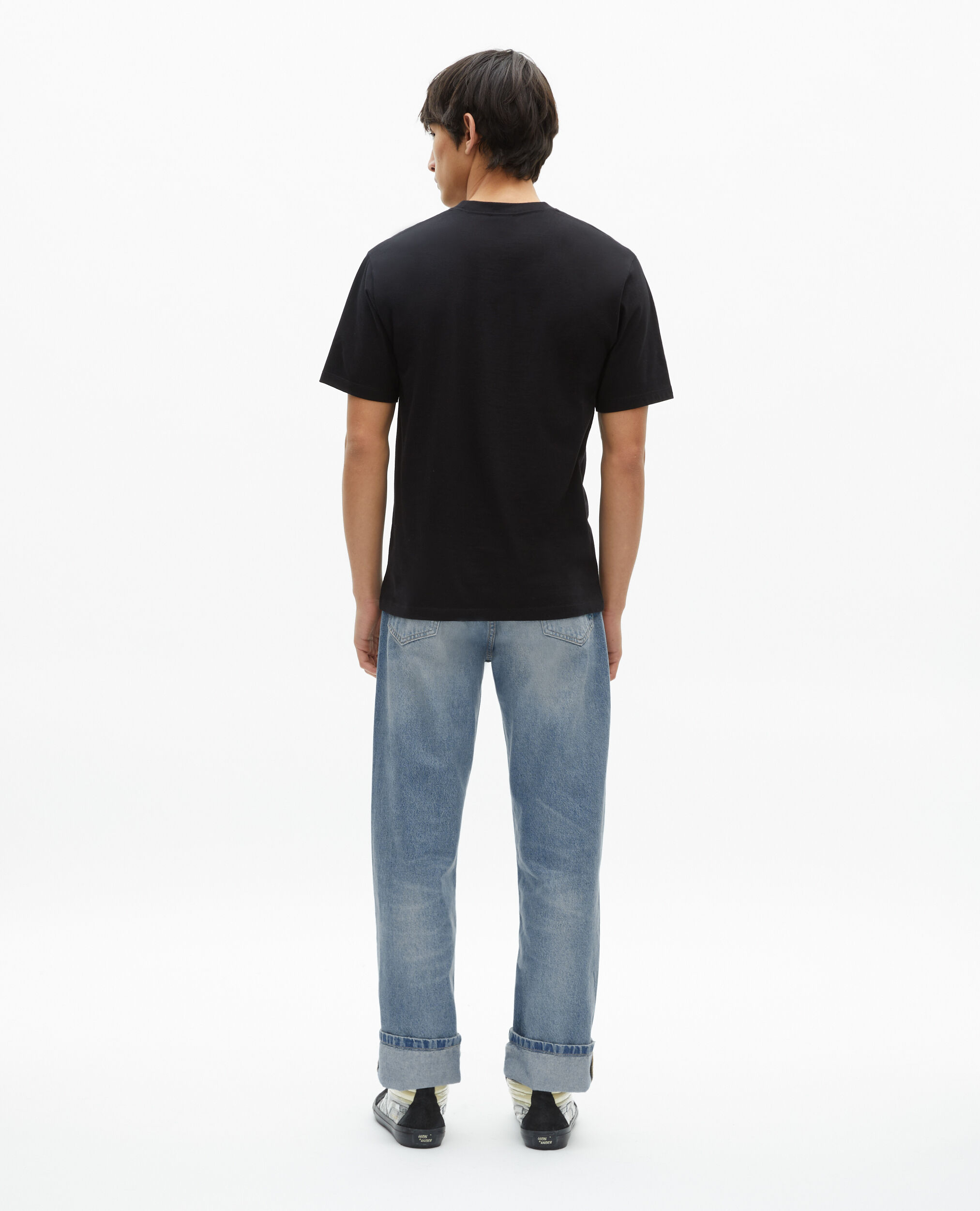 Schwarzes T-Shirt mit Beflockung, BLACK, hi-res image number null
