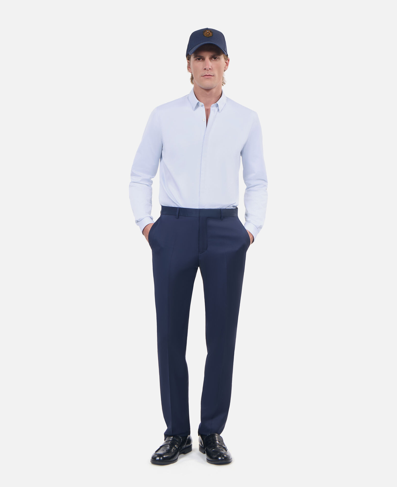 The Kooples MEN LIGHT BLUE sky blue cotton shirt with classic collar