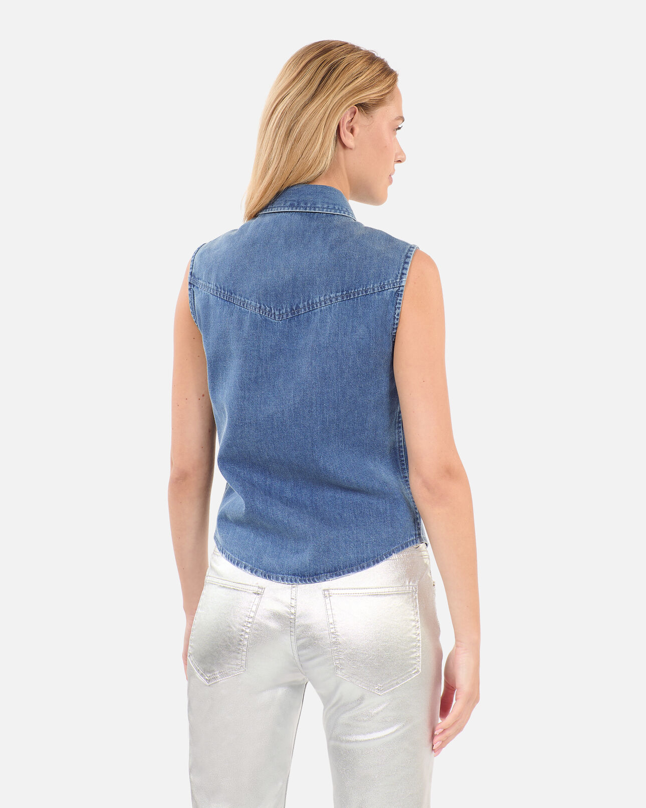 The Kooples WOMEN USED RAPIECE sleeveless blue denim shirt