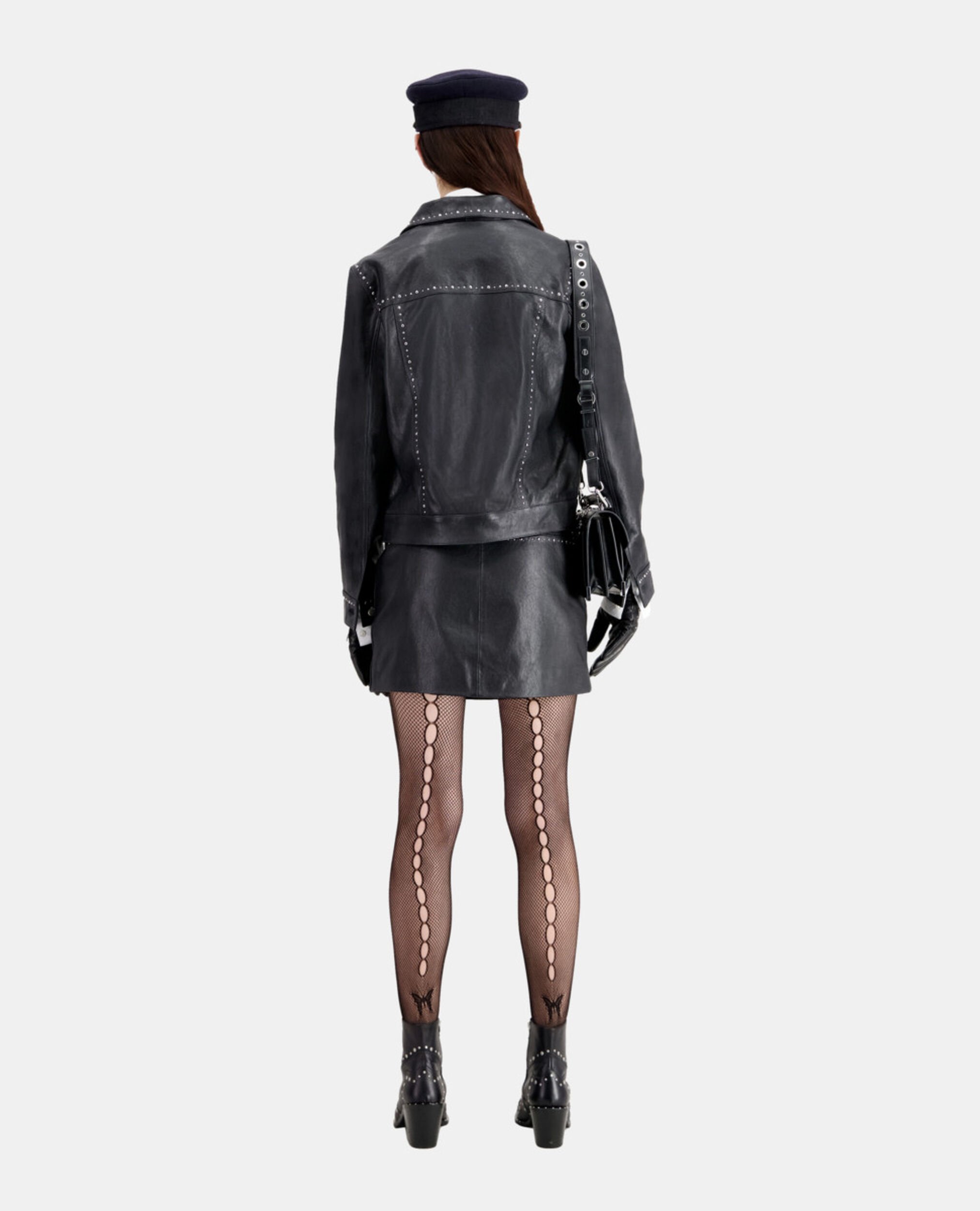 Veste en cuir noir avec clous, BLACK, hi-res image number null