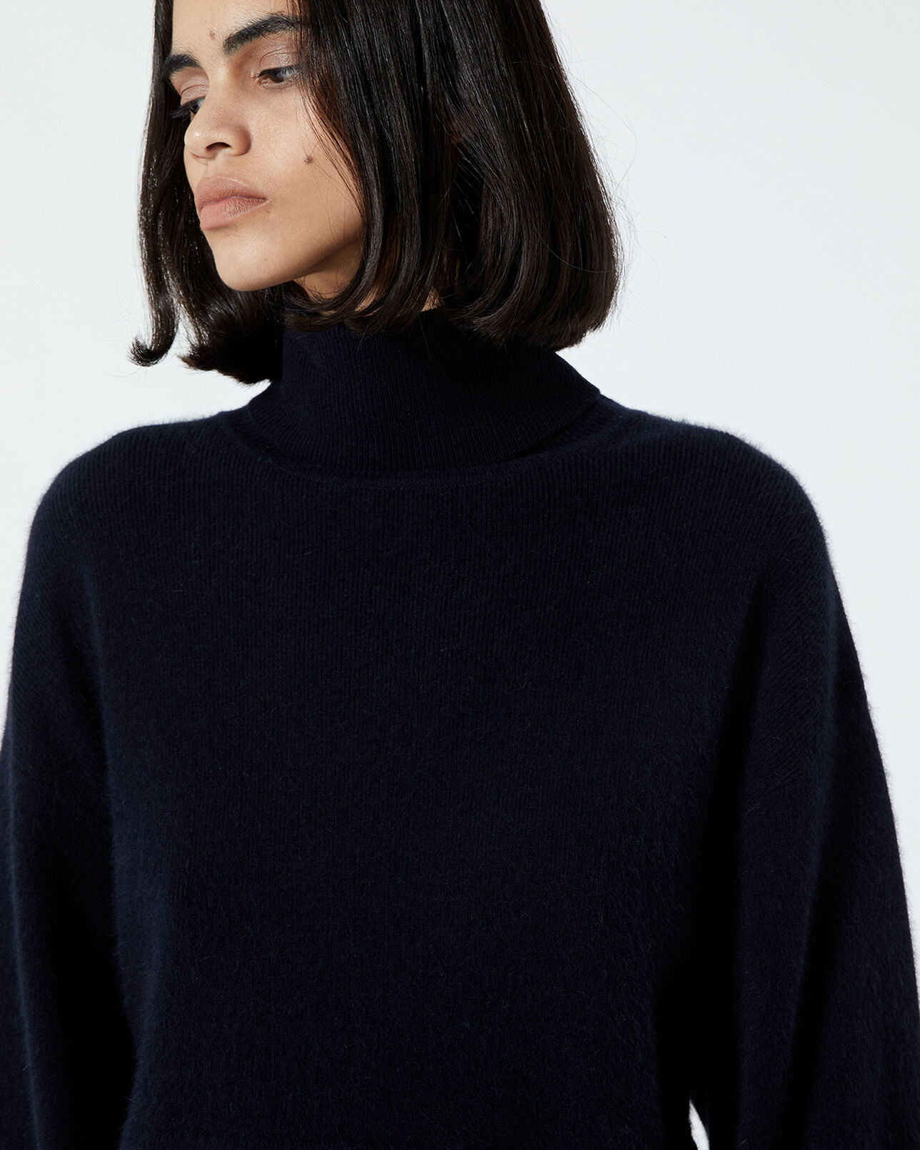 The Kooples FEMME NAVY pull laine cachemire bleu à col roulé