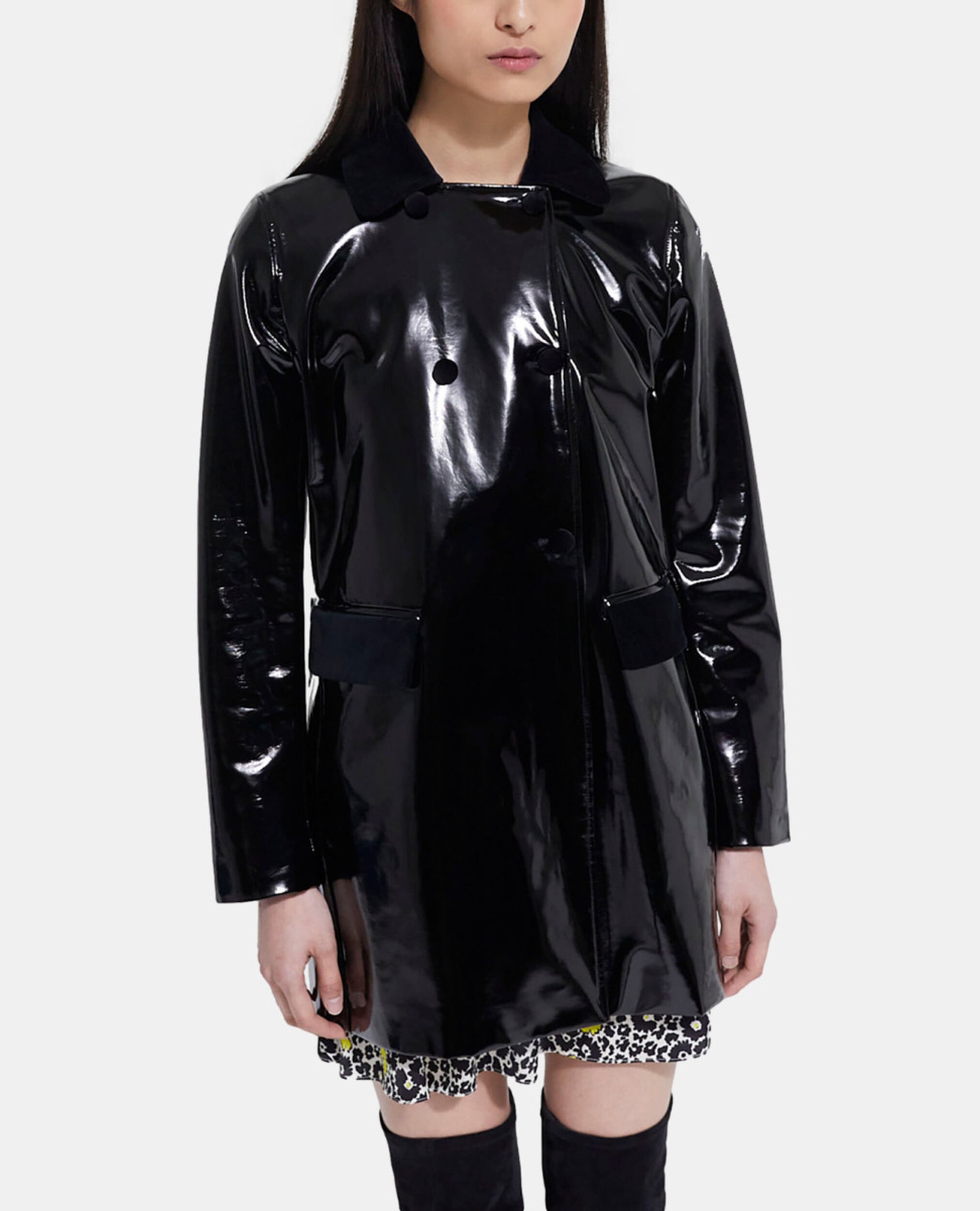 Manteau long noir en vinyle, BLACK, hi-res image number null