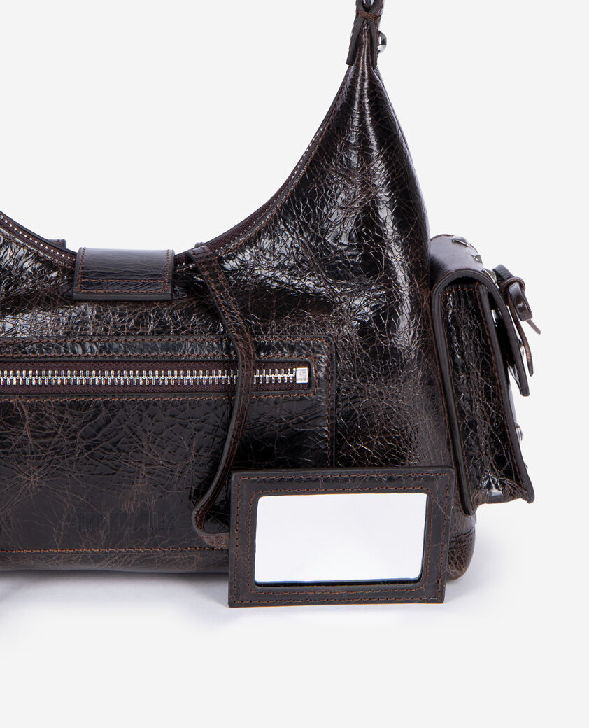 The Kooples FEMME BROWN sac amelia clout&eacute; en cuir craquel&eacute; marron