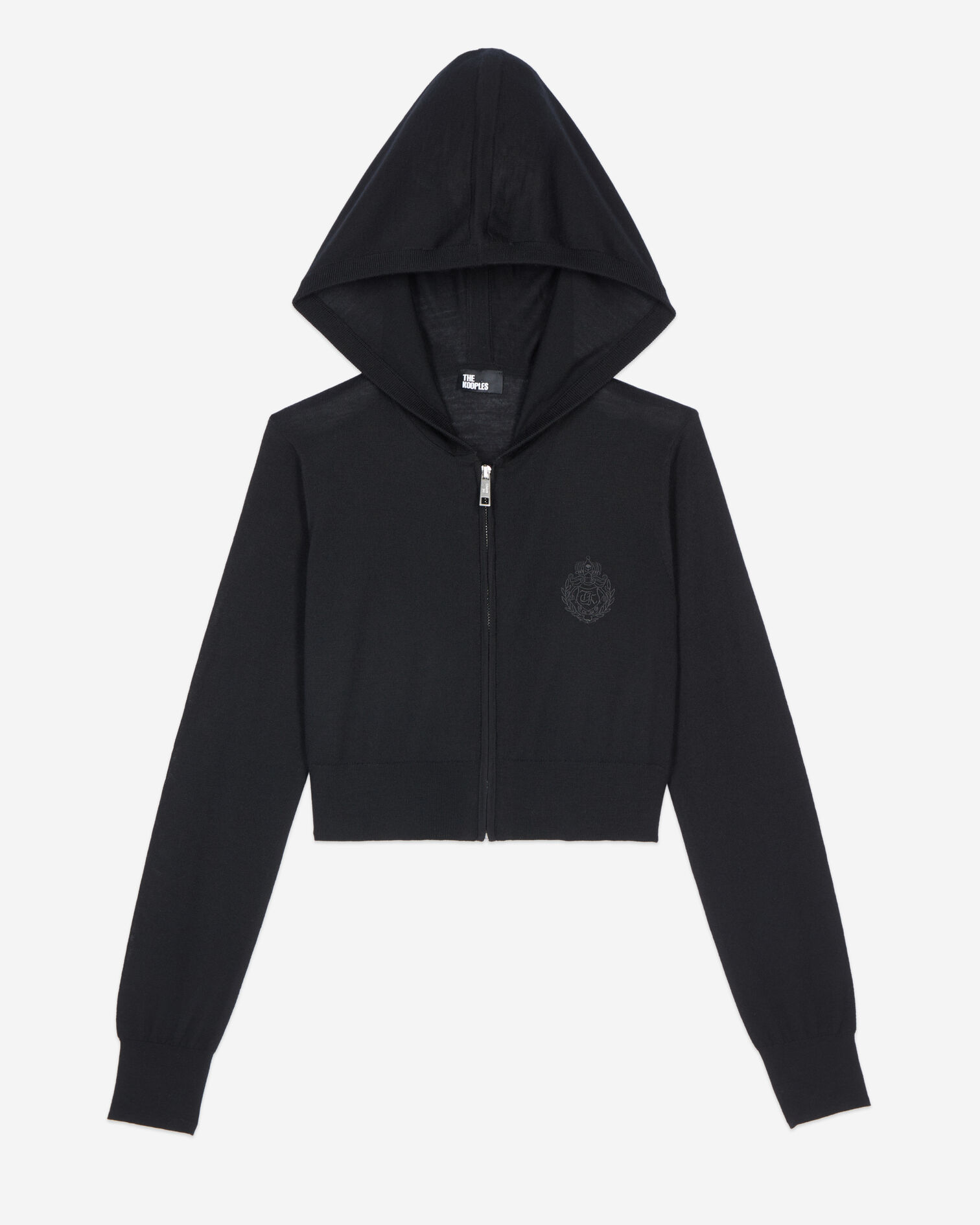 Cardigan à capuche en laine noir, BLACK, hi-res image number null