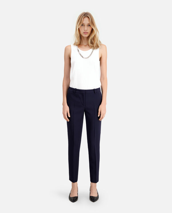 pantalon de costume en crêpe bleu marine
